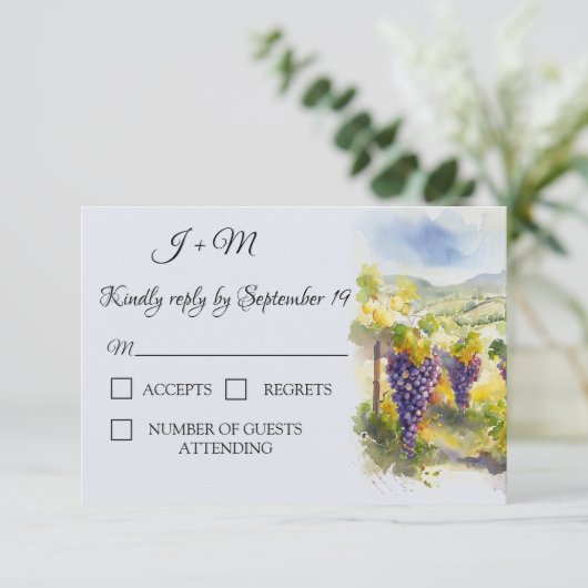 Rustieke wijngaard Waterverf Druiven Citroenen RSV RSVP Kaartje (Staand voorkant)