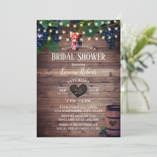 Rustieke Wijngaard Wijn Druiven Herfst Bruidsdiner Kaart (Staand voorkant)