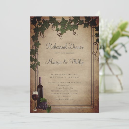 Rustieke wijngaard wijnhuis bruiloft uitnodiging (Staand voorkant)