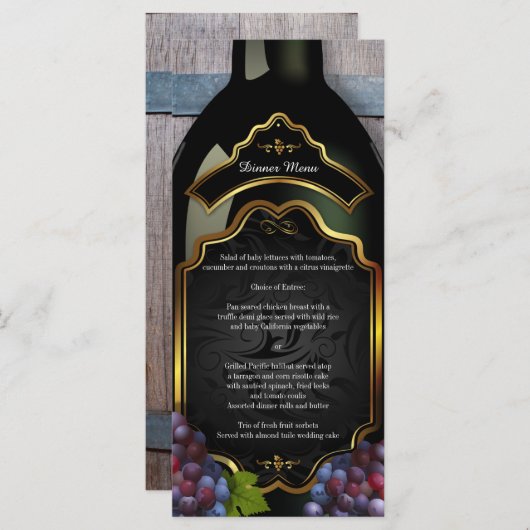 Rustieke wijngaard wijnmakerij bruiloft menu (Voorkant / Achterkant)