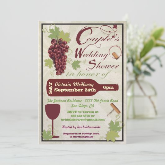 Rustieke wijnkoppels Uitnodigingen voor huwelijksd (Staand voorkant)