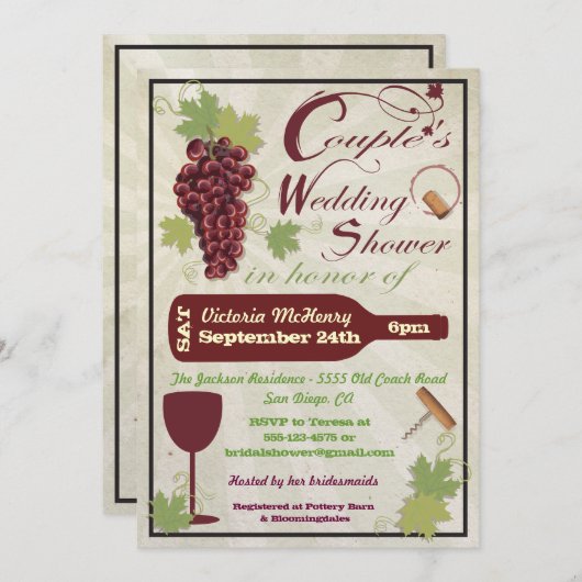 Rustieke wijnkoppels Uitnodigingen voor huwelijksd (Voorkant / Achterkant)