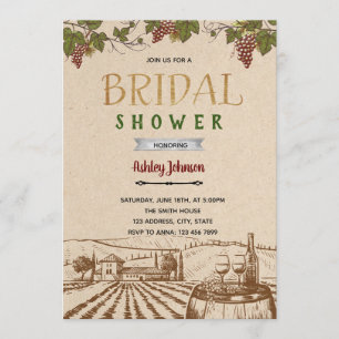 Rustieke wijnmakerij bruidsdouche thema uitnodigin kaart