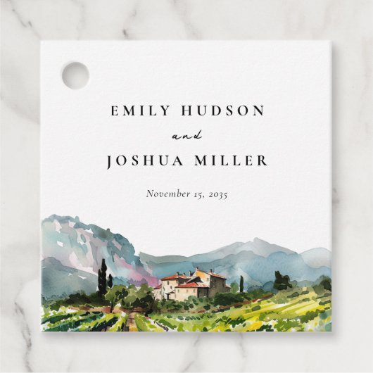 Rustieke wijnmakerij Landschap Bruiloft Bedankjes Labels (Voorkant)