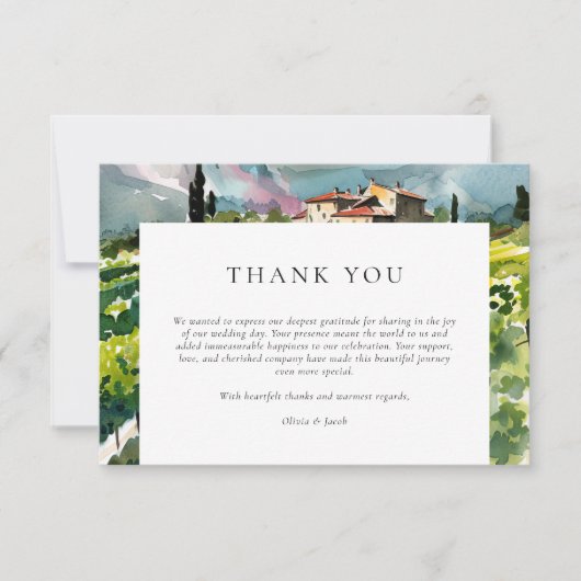 Rustieke wijnmakerij Landschap Bruiloft Bedankkaart (Voorkant)