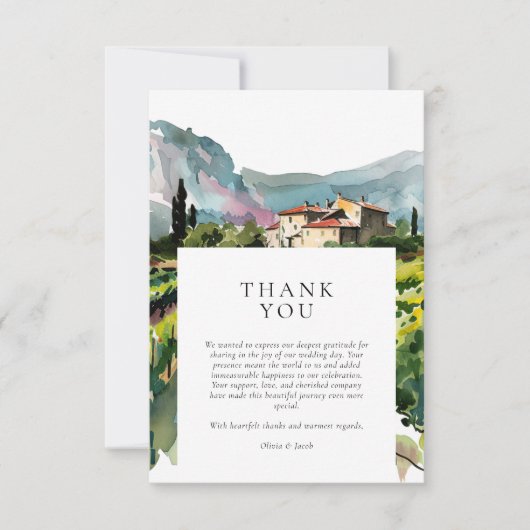 Rustieke wijnmakerij Landschap Bruiloft Bedankkaart (Voorkant)