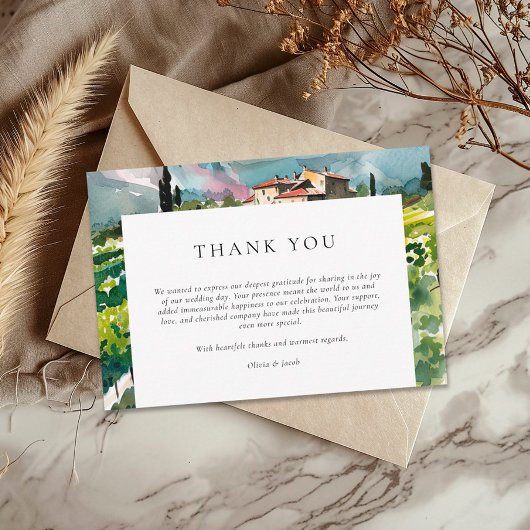 Rustieke wijnmakerij Landschap Bruiloft Bedankkaart