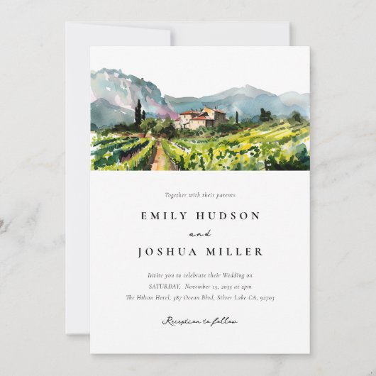 Rustieke wijnmakerij Landschap Bruiloft Kaart (Voorkant)