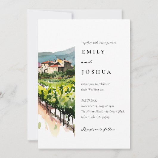 Rustieke wijnmakerij Landschap Bruiloft Kaart (Voorkant)