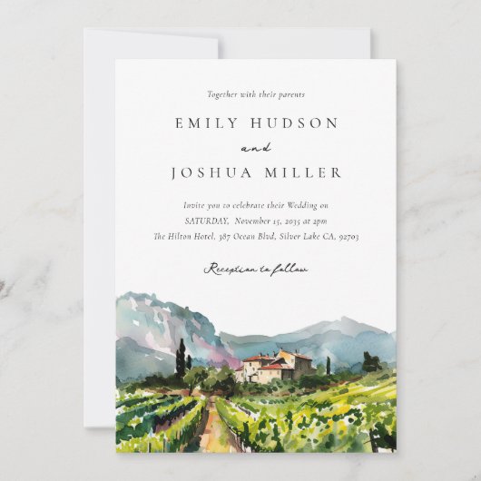 Rustieke wijnmakerij Landschap Bruiloft Kaart (Voorkant)