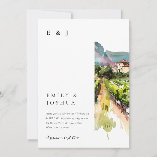 Rustieke wijnmakerij Landschap Bruiloft Kaart (Voorkant)