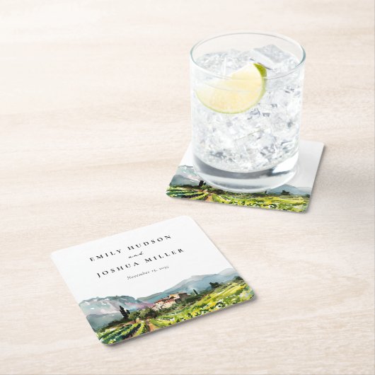 Rustieke wijnmakerij Landschap Bruiloft Kartonnen Onderzetters (Insitu)