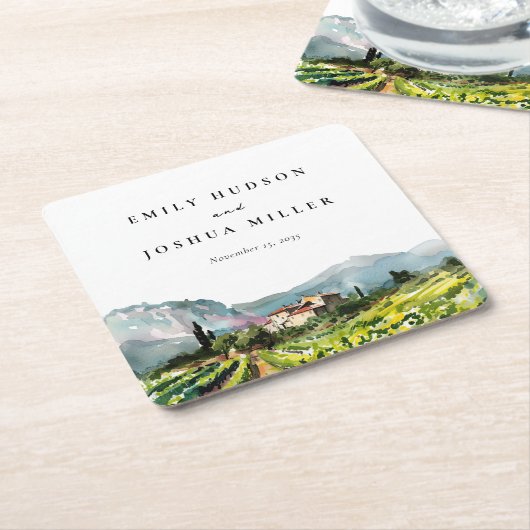 Rustieke wijnmakerij Landschap Bruiloft Kartonnen Onderzetters (Schuin)