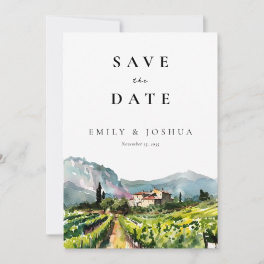 Rustieke wijnmakerij Landschap Bruiloft Save The Date (Voorkant)