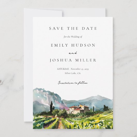 Rustieke wijnmakerij Landschap Bruiloft Save The Date (Voorkant)