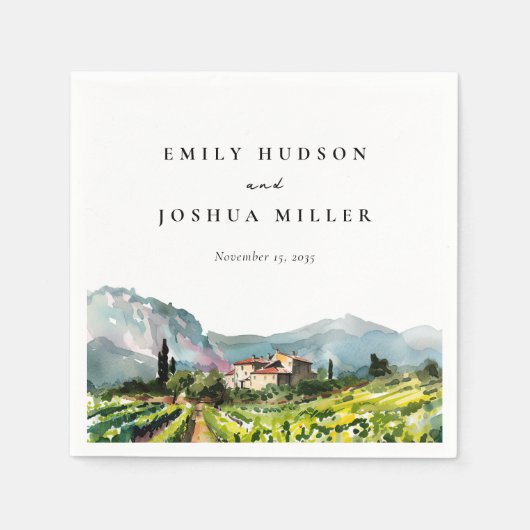 Rustieke wijnmakerij Landschap Bruiloft Servet (Voorkant)