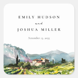 Rustieke wijnmakerij landschap bruiloft vierkante sticker
