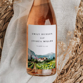 Rustieke wijnmakerij Landschap Bruiloft Wijn Etiket