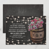 Rustieke wijnmakerij roze bloemlichten bruiloft kaart (Voorkant / Achterkant)