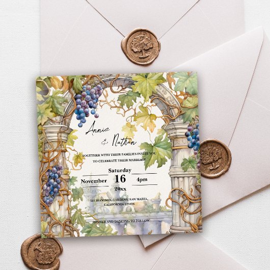 Rustieke wijnmakerij Theme Grapevine Wedding Invit Kaart