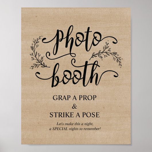 Rustieke Wijnranken Trouwfoto Booth Bord Poster (Voorkant)