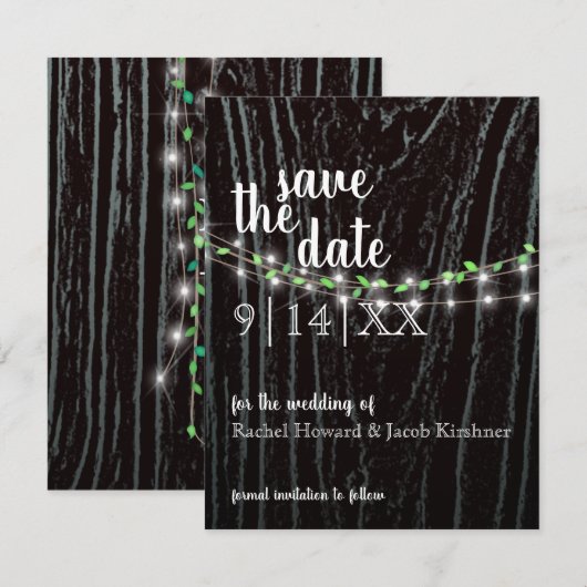 Rustieke Wijnstok & Lichtjes Save The Date Kaart (Voorkant / Achterkant)