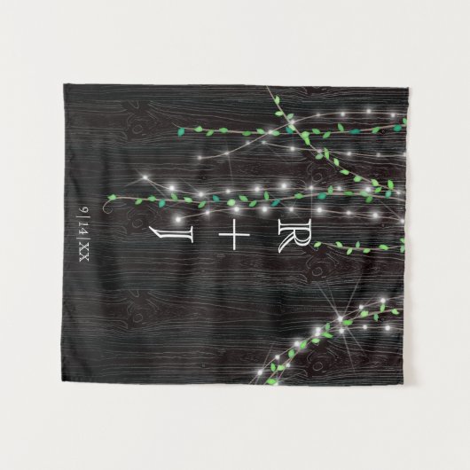 Rustieke wijnstok & lichtjes trouwachtergrond wandkleed (Voorkant (horizontaal))