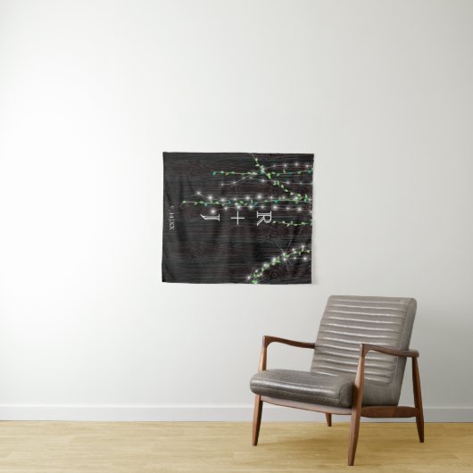 Rustieke wijnstok & lichtjes trouwachtergrond wandkleed (In Situ (horizontaal))