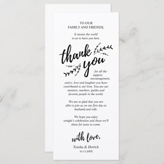 Rustieke wijnstokken, Dinner Place setting Dank u Programmakaart (Voorkant / Achterkant)