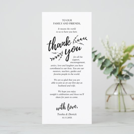 Rustieke wijnstokken, Dinner Place setting Dank u Programmakaart (Staand voorkant)