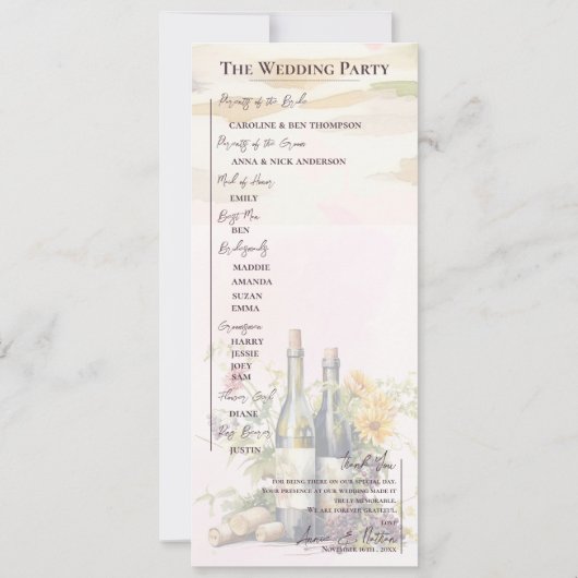 Rustieke wijnstokken geïnspireerde wijnmakerij bru kaart (Achterkant)