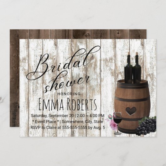 Rustieke wijnton verweerd hout bruiloft kaart (Voorkant / Achterkant)