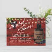 Rustieke wijnvat rode schuur houten bruidsdouche kaart (Staand voorkant)