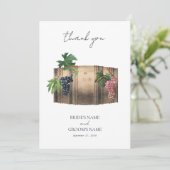 Rustieke wijnvat wijnmakerij wijngaard bruiloft bedankkaart (Staand voorkant)