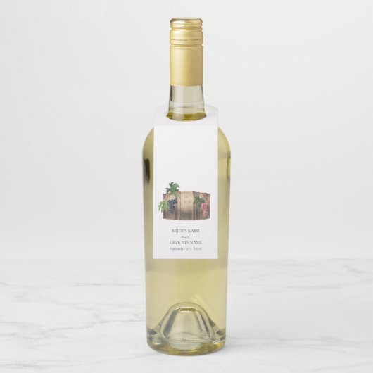 Rustieke wijnvat wijnmakerij wijngaard bruiloft flessenhanger (Op fles)