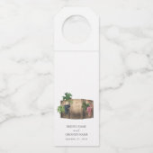 Rustieke wijnvat wijnmakerij wijngaard bruiloft flessenhanger (Achterkant)