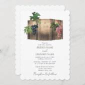 Rustieke wijnvat wijnmakerij wijngaard bruiloft kaart (Voorkant / Achterkant)