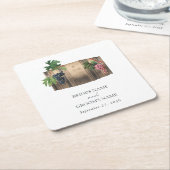 Rustieke wijnvat wijnmakerij wijngaard bruiloft kartonnen onderzetters (Schuin)