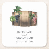 Rustieke wijnvat wijnmakerij wijngaard bruiloft kartonnen onderzetters (Voorkant)