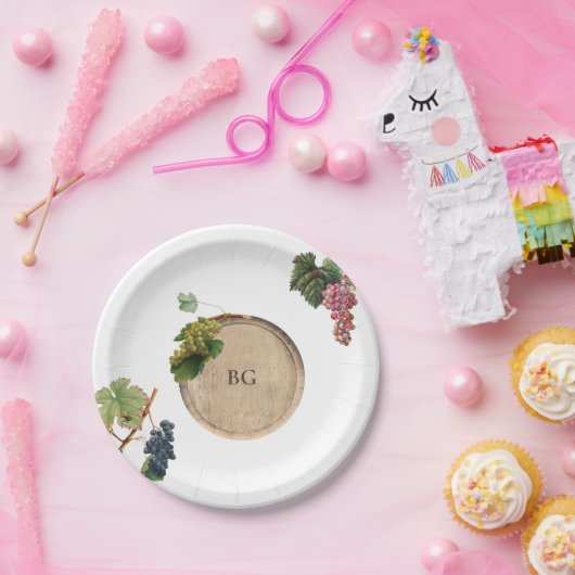 Rustieke wijnvat wijnmakerij wijngaard bruiloft papieren bordje (Feest)