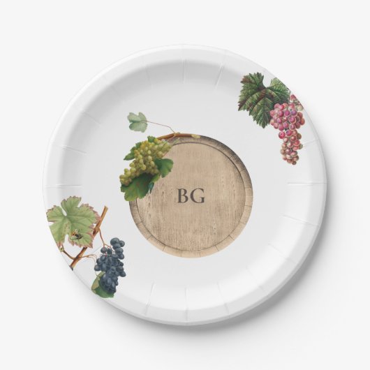 Rustieke wijnvat wijnmakerij wijngaard bruiloft papieren bordje (Voorkant)