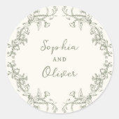 Rustieke  Wijze Bloemen Lijst bruiloft Ronde Sticker (Voorkant)