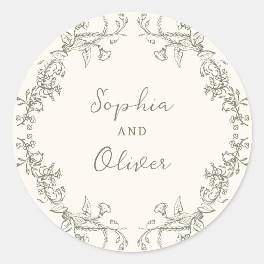 Rustieke Wijze Bloemen Lijst bruiloft Ronde Sticker (Voorkant)