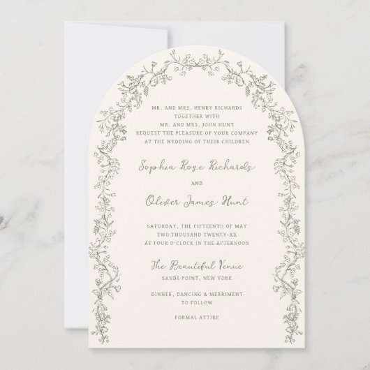 Rustieke  Wijze Bloemen Line Art Arch Wedding Kaart (Voorkant)