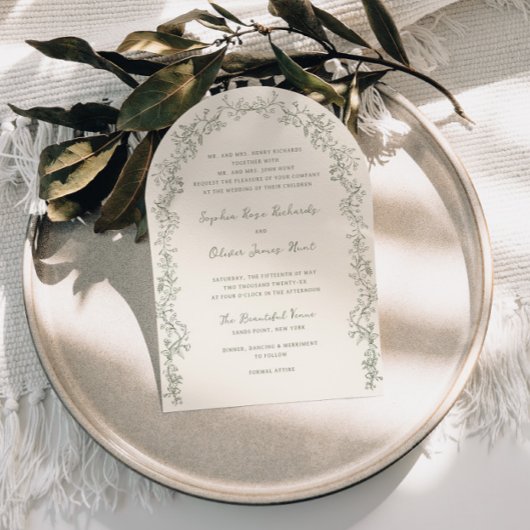 Rustieke  Wijze Bloemen Line Art Arch Wedding Kaart