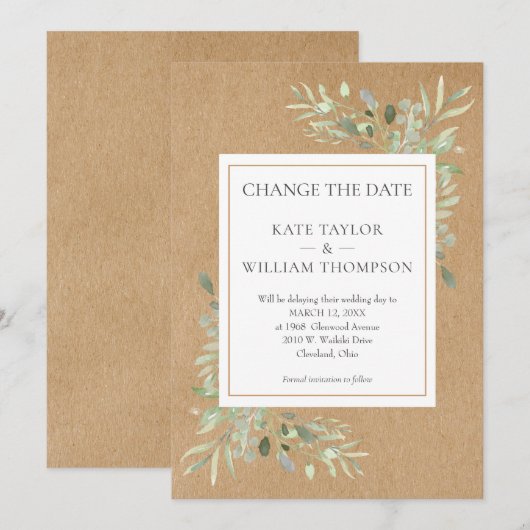 Rustieke Wijzig de Datum Waterverf Groenery Kaart (Voorkant / Achterkant)