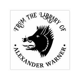 Rustieke Wild Boar Head Ronde Bibliotheek Boeknaam Zelfinktende Stempel