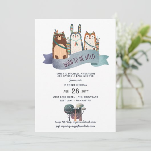 Rustieke WILD EEN Bosdieren Stam Baby Jongen Kaart (Staand voorkant)