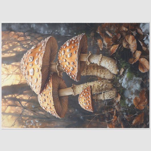 Rustieke Wild Mushroom Cluster Illustratie Tissuepapier (Voorkant)