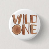 Rustieke Wild One Houten 1e Verjaardag Ronde Button 3,2 Cm (Voorkant)